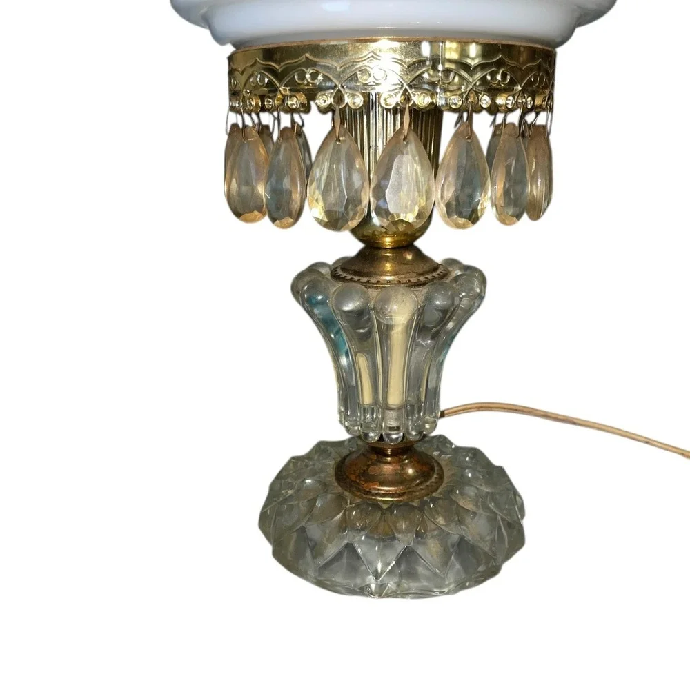 Vintage Michelotti Crystal Boudoir Parlor Lamp‎ 1950s Replacement Shade Untested